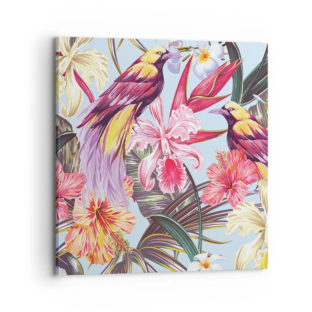 Quadro em tela - Pétalas e penas - 70x70 cm