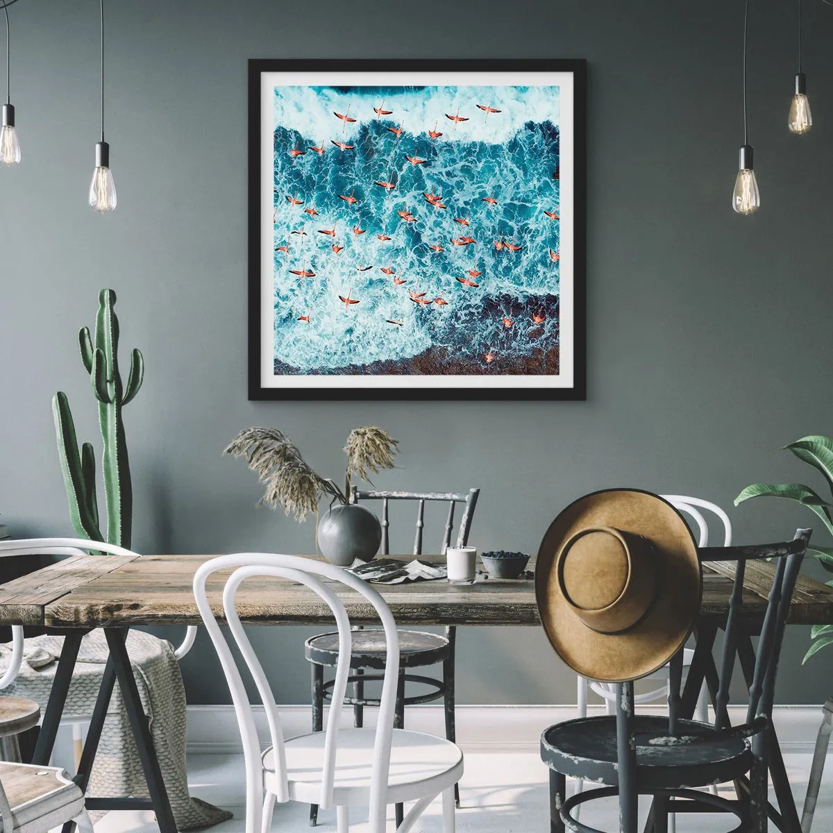 Pôster com moldura preta - Desfile à beira-mar - 30x30 cm