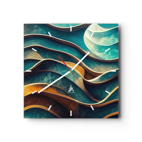 Relógio de parede - Relógio em vidro - Meandros de azul - 40x40 cm
