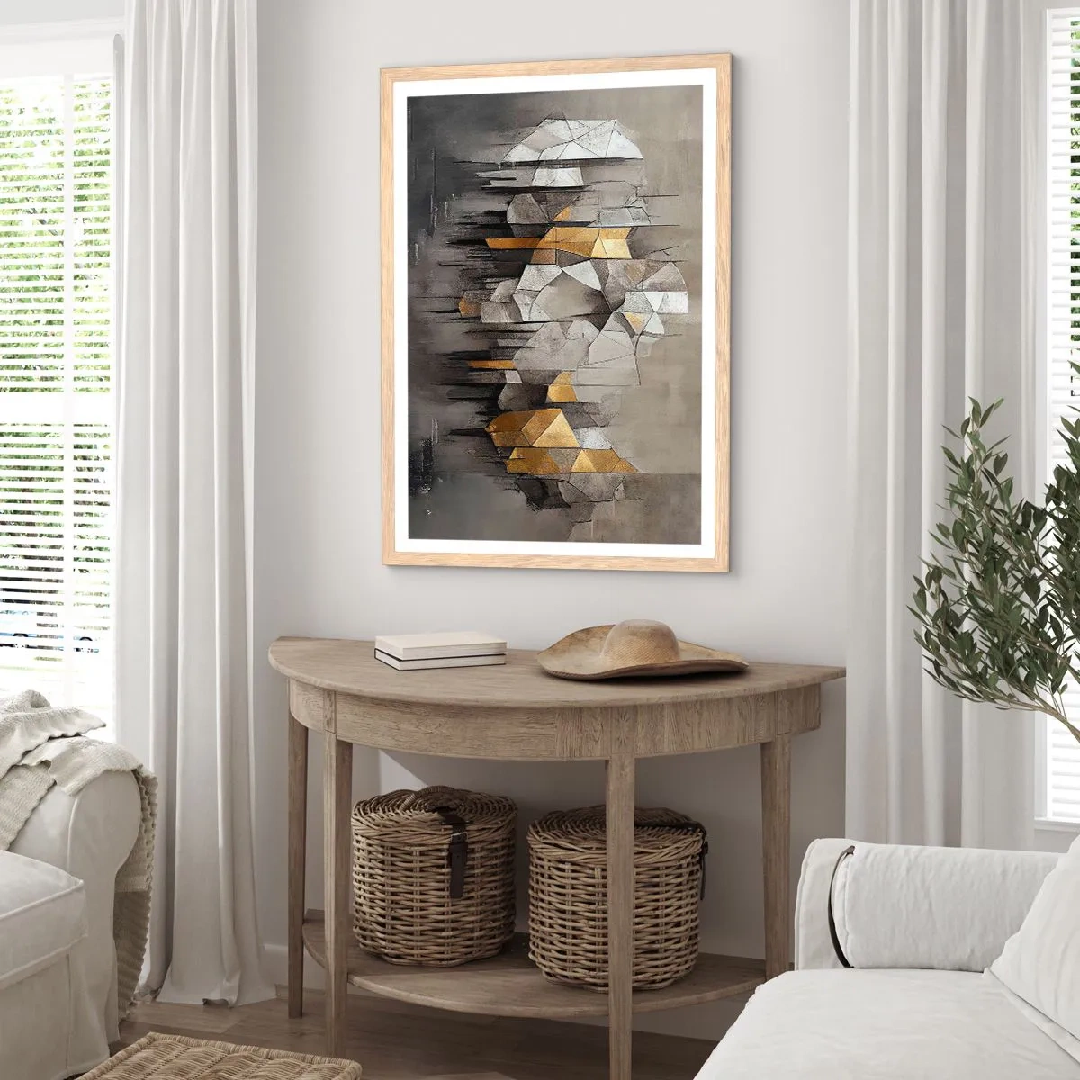 Pôster com moldura de carvalho claro - Composição de gelo e luz - 70x100 cm