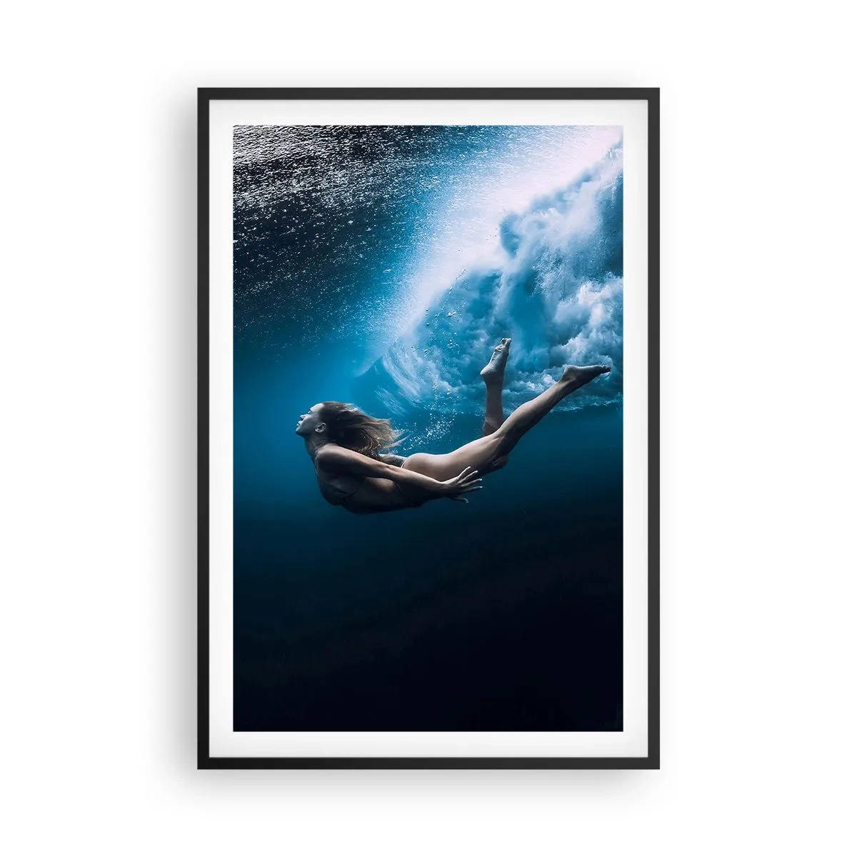 Pôster com moldura preta - Sereia moderna - 61x91 cm