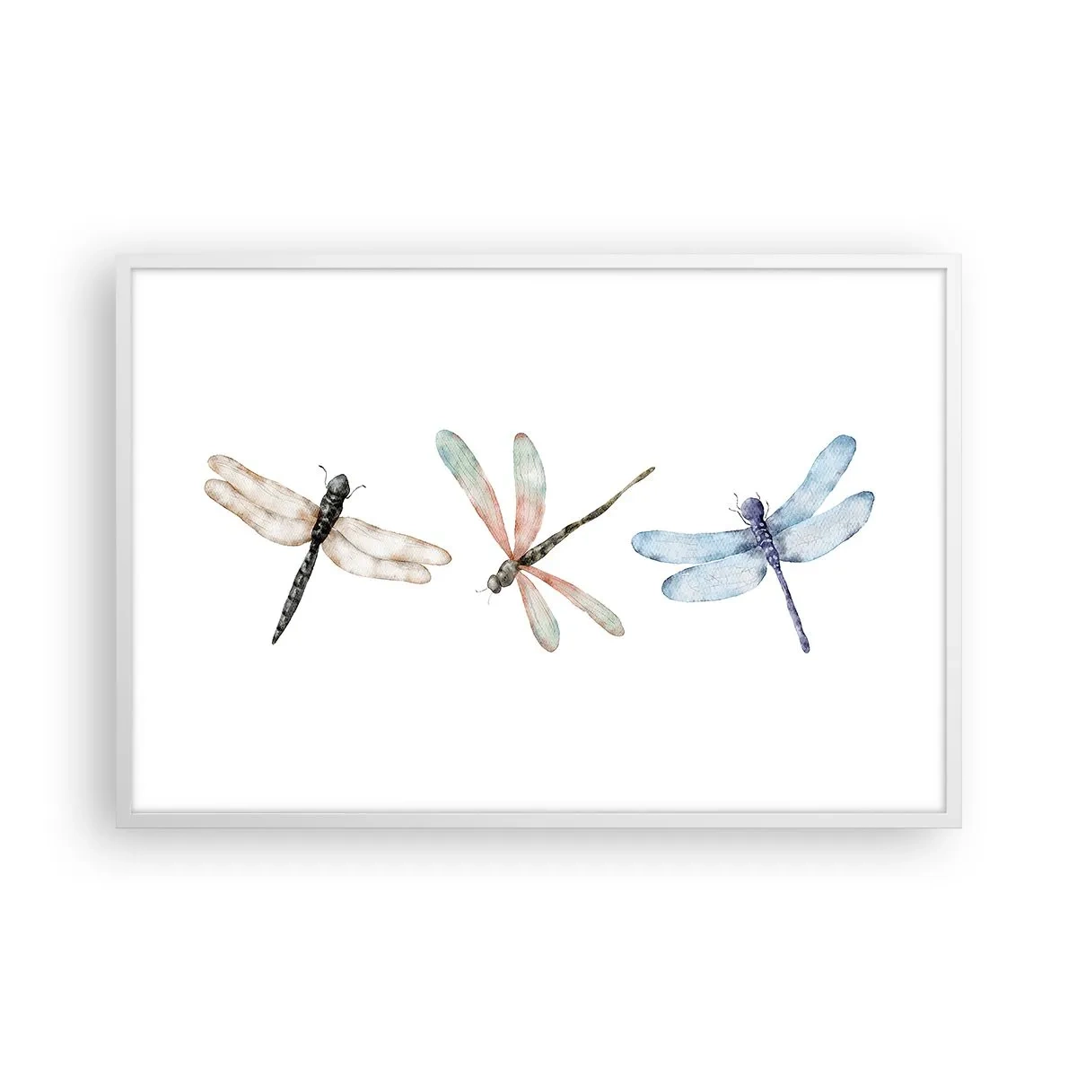 Pôster em moldura branca - Libélulas sem peso - 91x61 cm