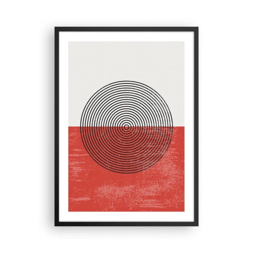 Pôster com moldura preta - Composição geométrica com círculos em fundo vermelho e branco - 50x70cm - Direto ao ponto - Decoração de parede moderna para a sala de estar e quarto ARTTOR