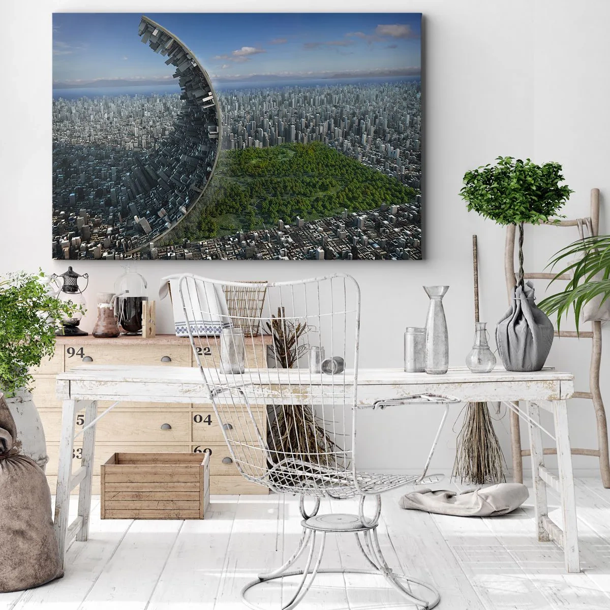 Quadro em tela - Uma cidade dinâmica com um toque surreal - 70x50cm - A natureza é eterna - Decoração de parede moderna para a sala de estar e quarto ARTTOR
