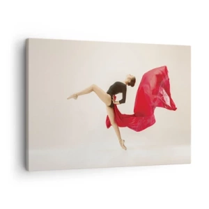 Quadro em tela - Uma dançarina dinâmica em movimento, vestida de preto e tecido vermelho. - 70x50cm - Vermelho e preto - Decoração de parede moderna para a sala de estar e quarto ARTTOR