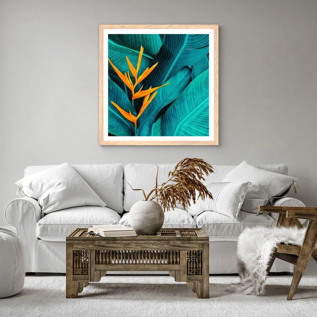 Pôster com moldura de carvalho claro - Flor do Éden - 60x60 cm