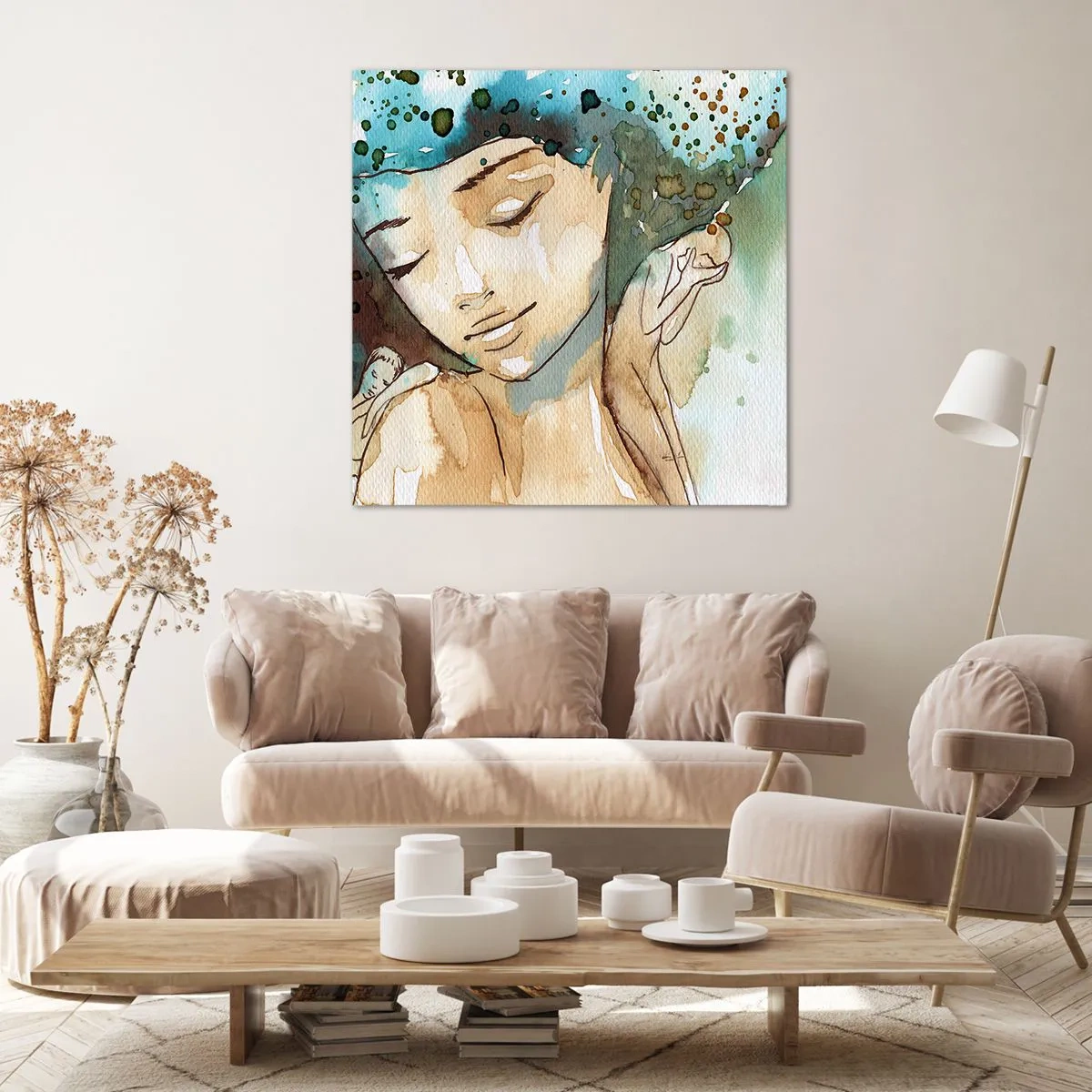 Quadro em tela - Dama em azul - 70x70 cm