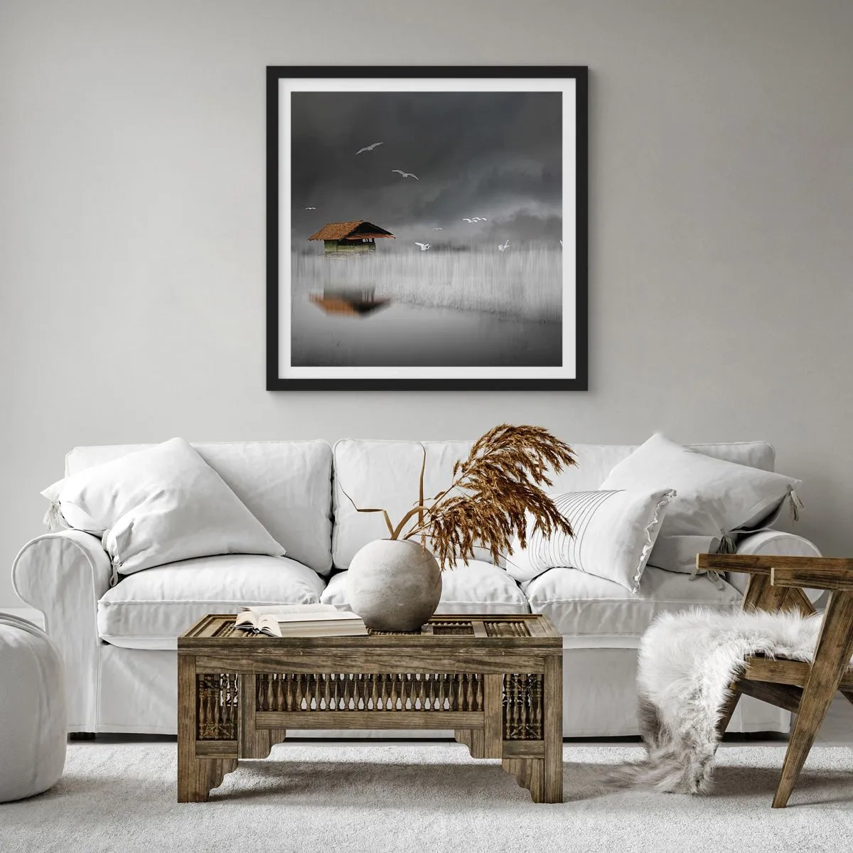 Pôster com moldura preta - Abrigo da chuva - 60x60 cm