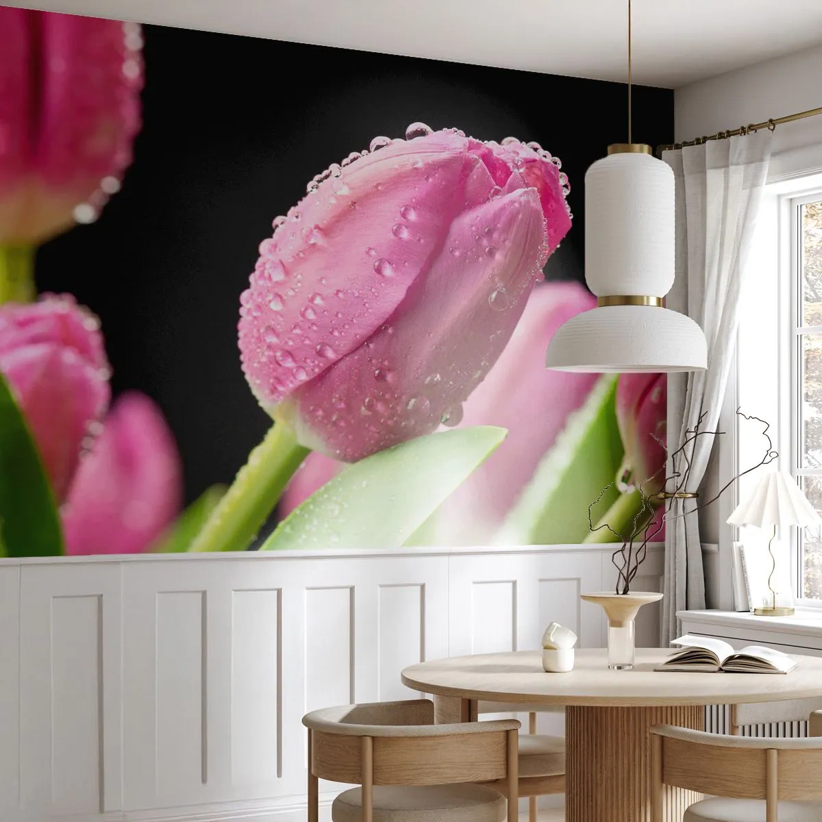 Papel de Parede Premium Sand - Sonho lilás em orvalho - Flores, Tulipas, Buquê de flores - 100x70 cm