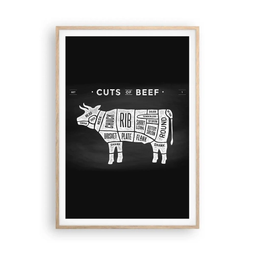 Pôster com moldura de carvalho claro - Cartilha do talhante - 70x100 cm
