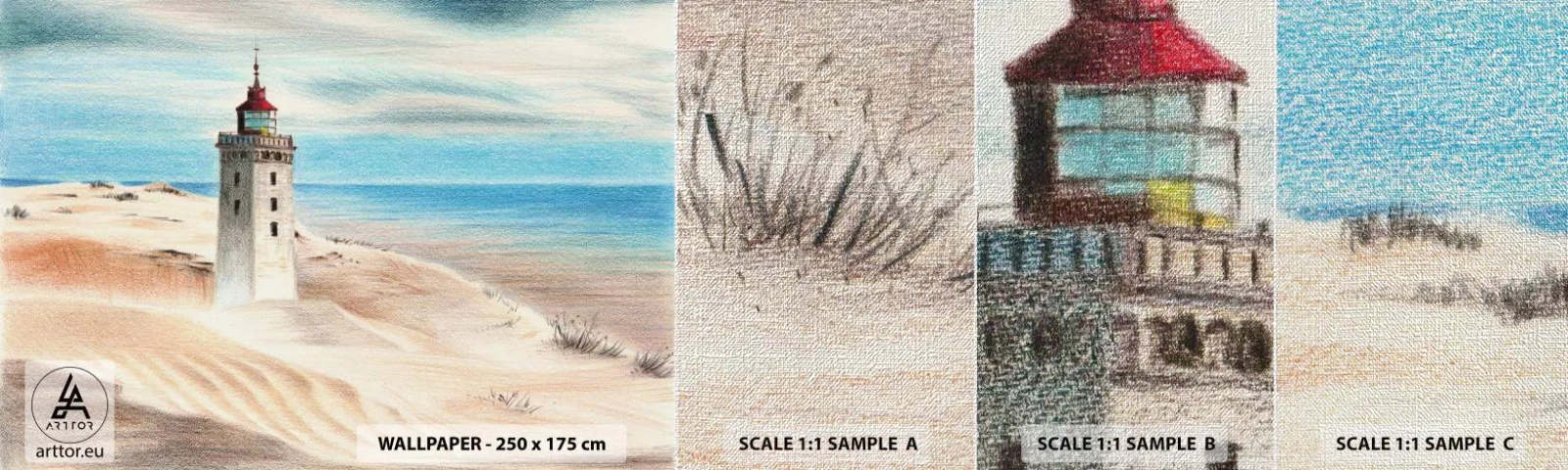 Amostra de papel de parede Premium Canvas - Sempre a olhar para o mar - Farol, Praia, Mar - 100x30 cm