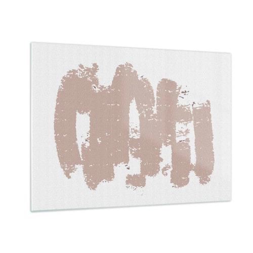 Quadro em vidro - Traços de tinta rosa em um fundo branco - 70x50cm - Abstração em rosa suave - Decoração de parede moderna para a sala de estar e quarto ARTTOR