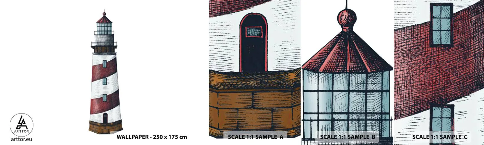 Amostra de Papel de Parede Standard Eco - Sempre em guarda - Farol, Náutico, Beira-mar - 100x30 cm