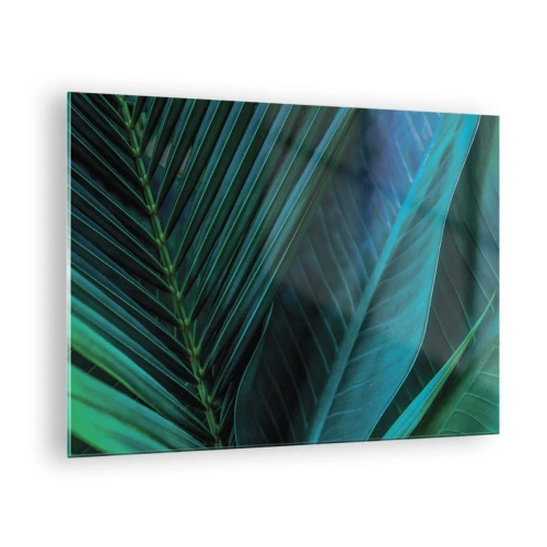 Quadro em vidro - Detalhes de folhas tropicais verde-escuras - 70x50cm - Anatomia da vegetação - Decoração de parede moderna para a sala de estar e quarto ARTTOR