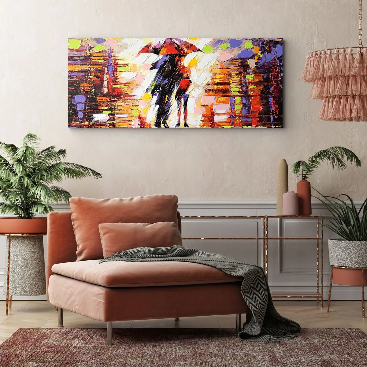 Quadro em tela - Juntos durante a noite e a chuva - 140x50 cm