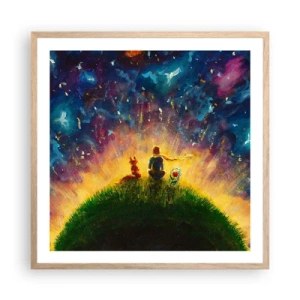 Pôster com moldura de carvalho claro - Amor e amizade - o mundo inteiro - 60x60 cm
