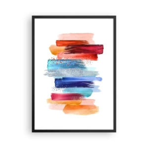 Pôster com moldura preta - Pinceladas abstratas coloridas em um fundo branco - 50x70cm - Para cima e para baixo  - Decoração de parede moderna para a sala de estar e quarto ARTTOR