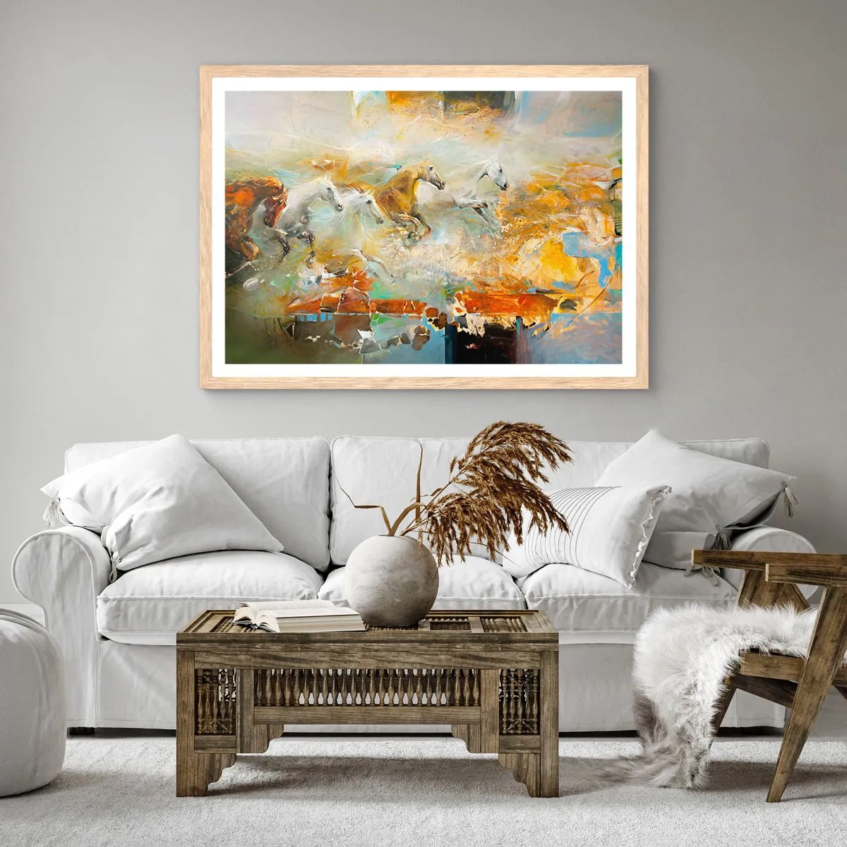 Pôster com moldura de carvalho claro - A galope através da luz - 70x50 cm