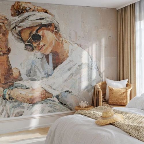 Papel de Parede Autocolante Deluxe Sticker - Retrato em pleno sol - Retrato, Boho, Óleo - 100x70 cm