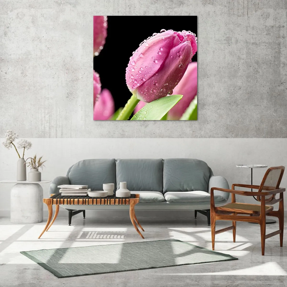 Quadro em vidro - Sonho lilás em orvalho - 70x70 cm