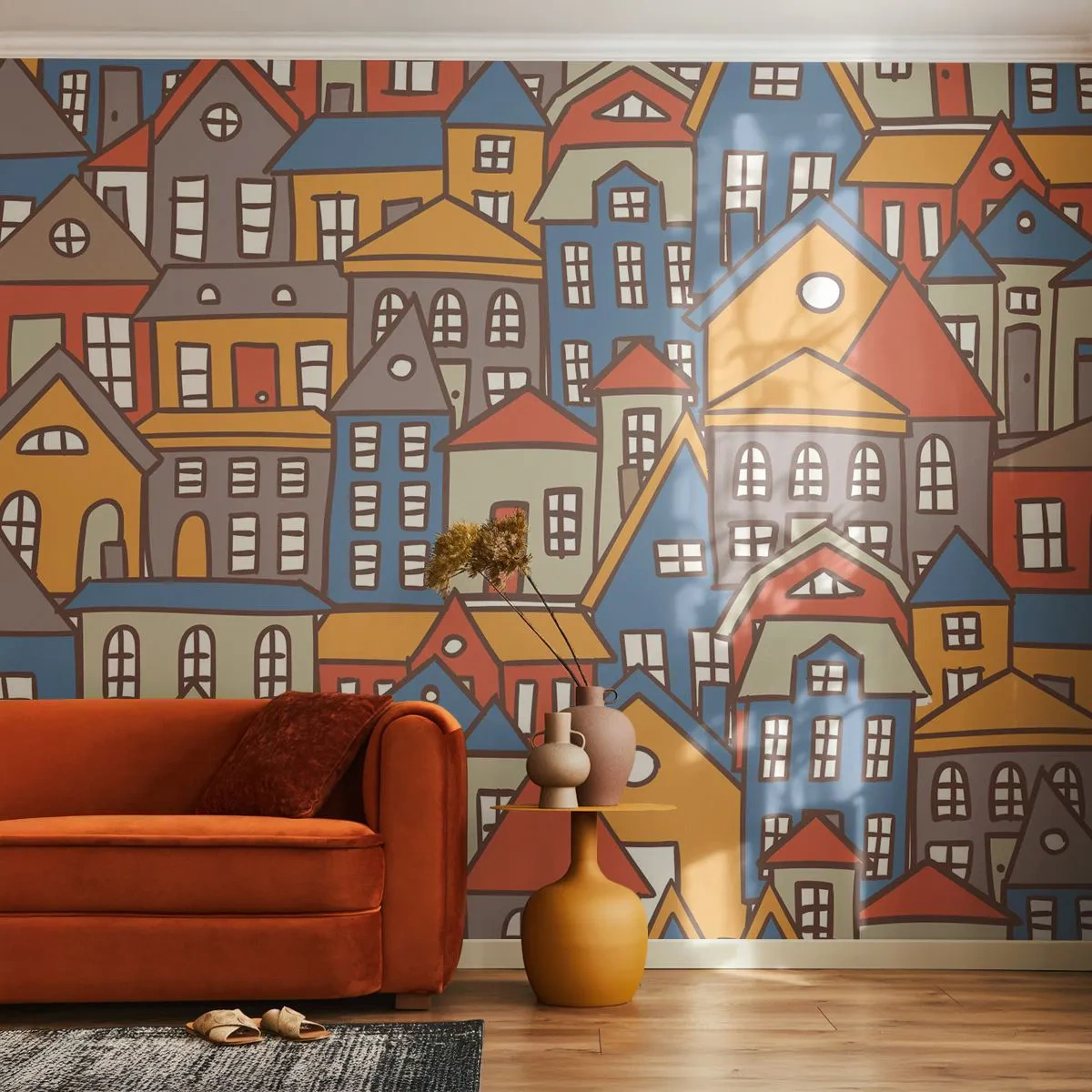Papel de Parede Premium Sand - Atrás da casa - Cidade, Arquitetura, Cidade antiga - 100x70 cm
