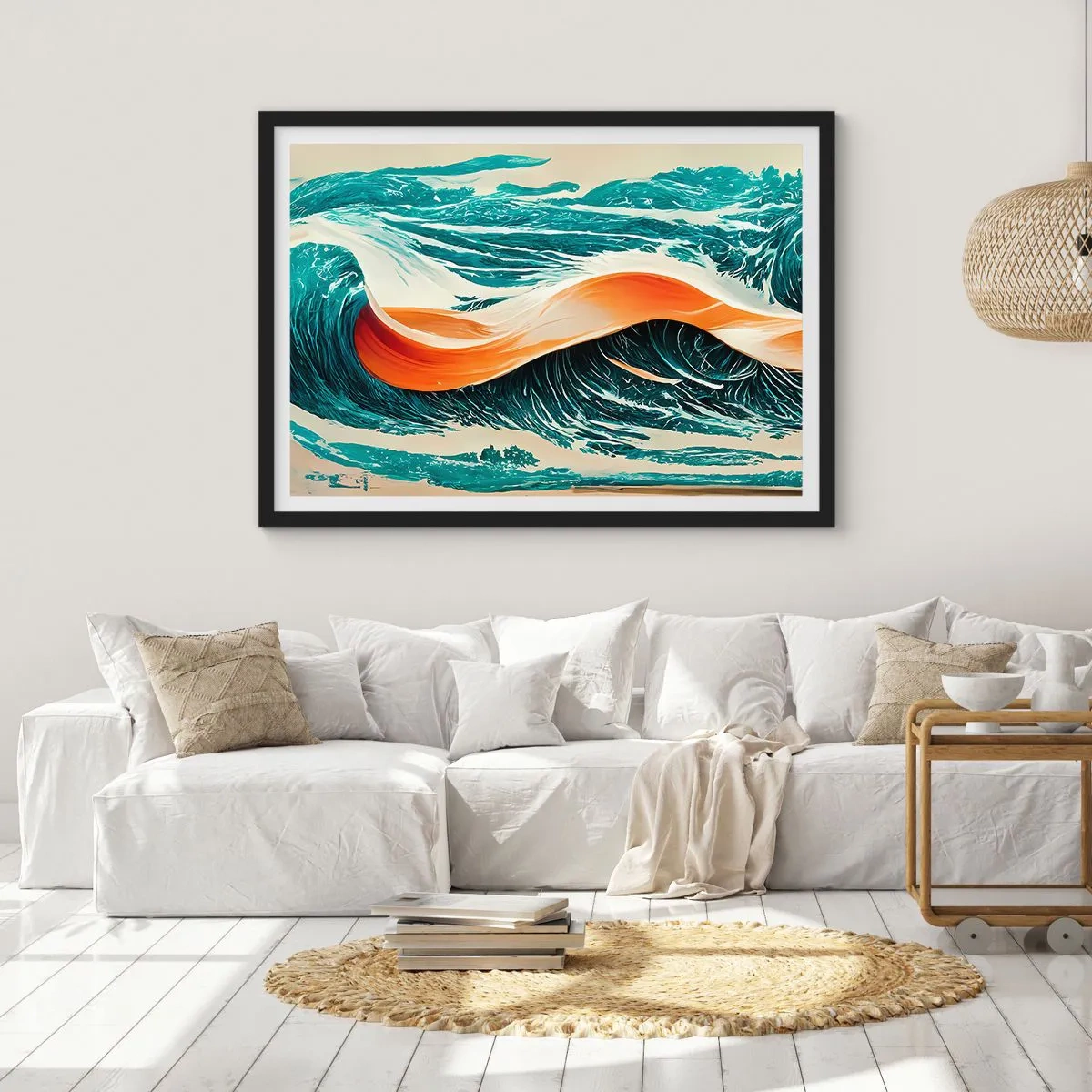 Pôster com moldura preta - O sonho de um surfista - 100x70 cm