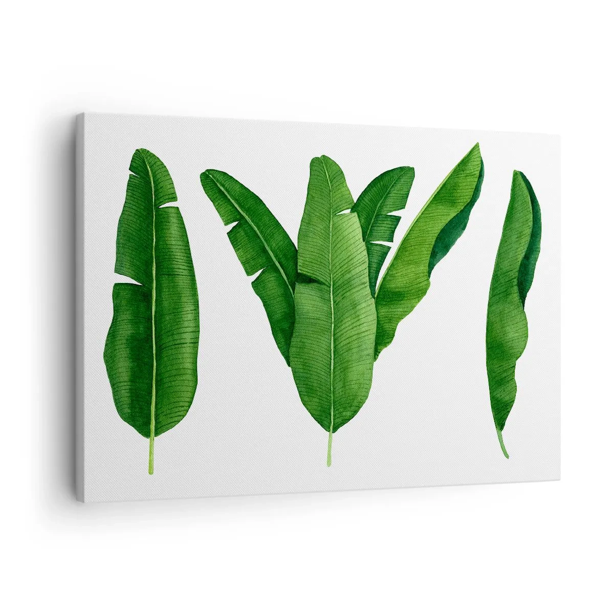 Quadro em tela - Três folhas de bananeira numa abordagem artística - 70x50cm - Simetria verde - Decoração de parede moderna para a sala de estar e quarto ARTTOR