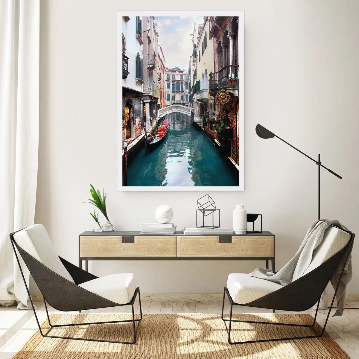 Pôster - Paisagem veneziana com gôndola e ponte - 50x70 cm