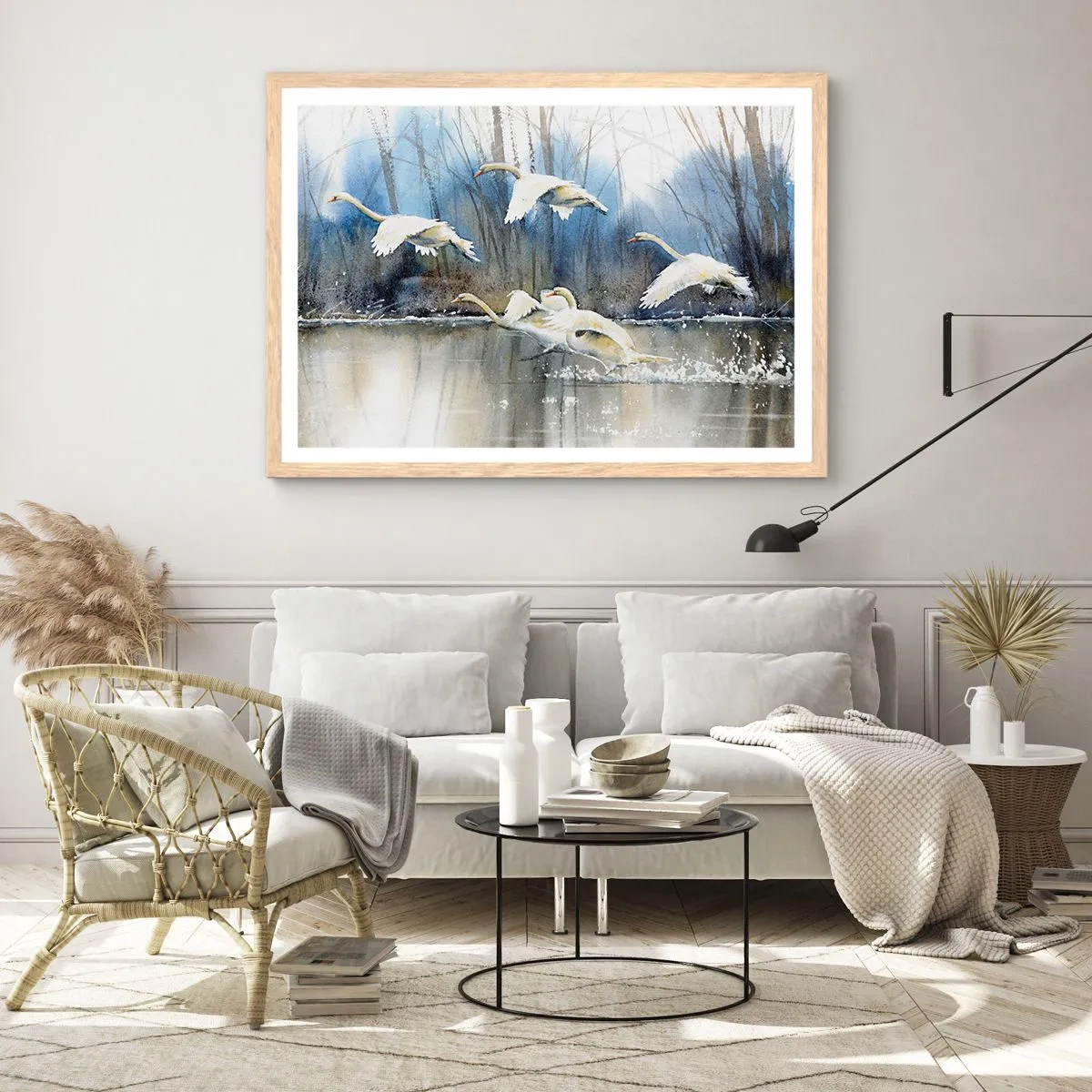 Pôster com moldura de carvalho claro - Como no conto de fadas sobre cisnes selvagens - 50x40 cm