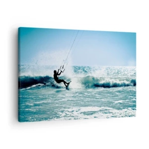 Quadro em tela - Kitesurfista surfando uma onda em pleno sol - 70x50cm - Deixe-se levar - Decoração de parede moderna para a sala de estar e quarto ARTTOR