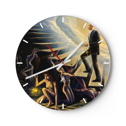 Relógio de parede - Relógio em vidro - Figuras simbólicas nas escadas em luz e escuridão - 30x30cm - A viagem de Dante à luz - Decoração de parede moderna para a sala de estar, cozinha e quarto ARTTOR