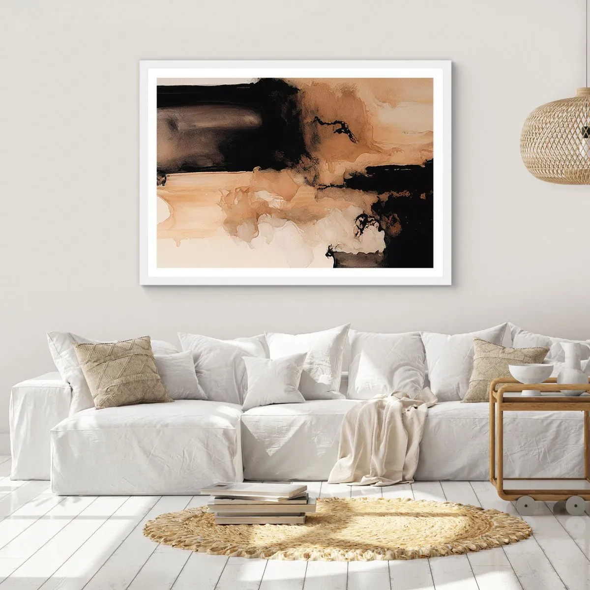 Pôster em moldura branca - Abstração intrigante - 100x70 cm