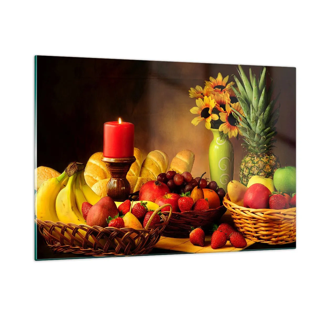 Quadro em vidro - Natureza morta com pão e fruta - 120x80 cm