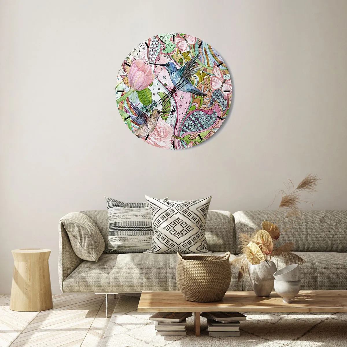 Relógio de parede - Relógio em vidro - Emaranhados em trepadeiras - 40x40 cm