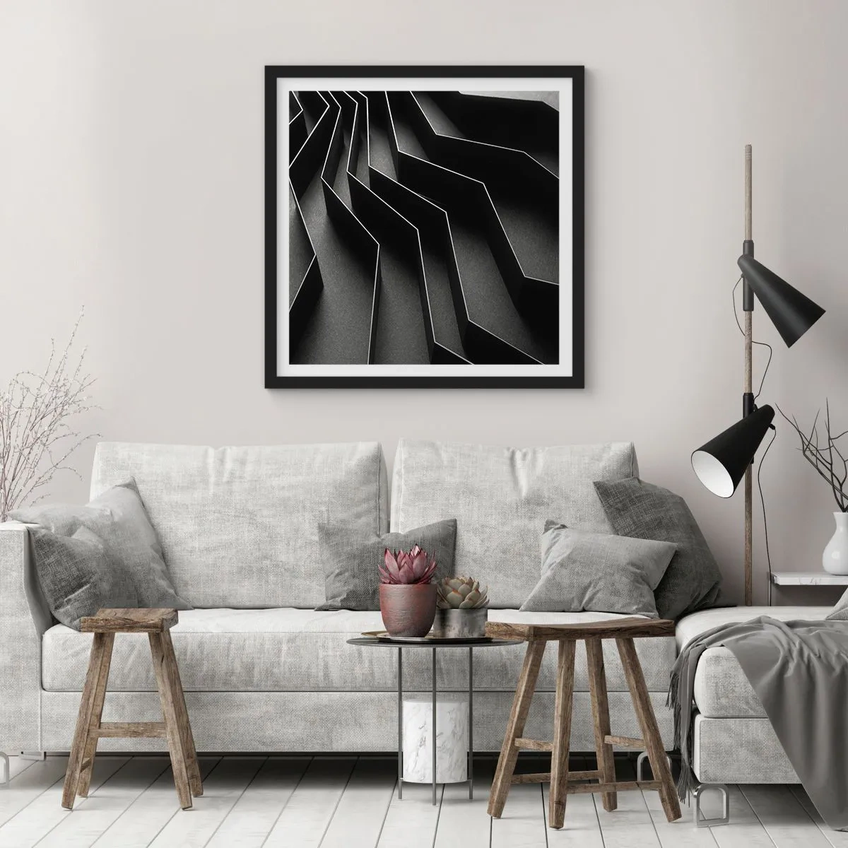 Pôster com moldura preta - Ordem espacial - 60x60 cm