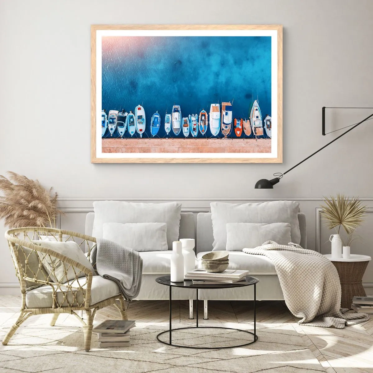 Pôster com moldura de carvalho claro - Em uma fileira - 100x70 cm