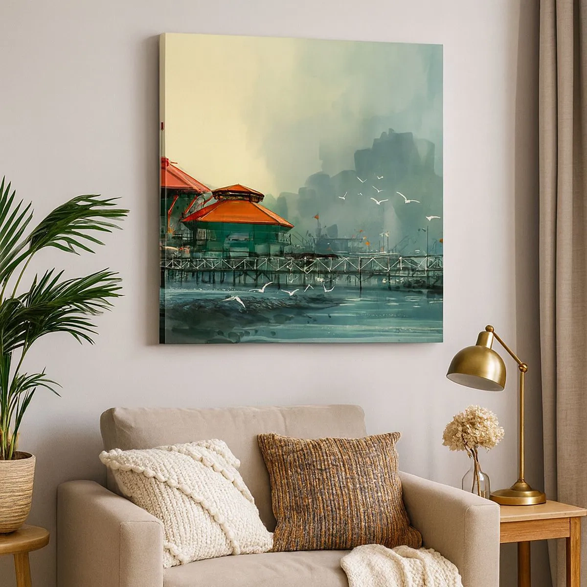 Quadro em tela - Um dia ensolarado no porto - 30x30 cm