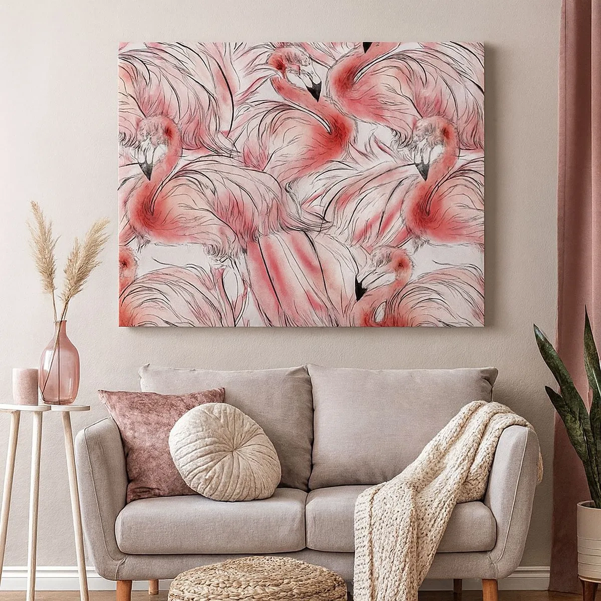 Quadro em tela - Desenhos delicados de flamingos cor de rosa - 70x50cm - Bird corps de ballet - Decoração de parede moderna para a sala de estar e quarto ARTTOR