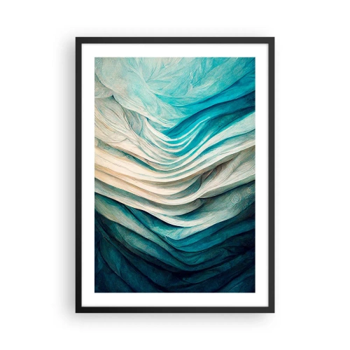 Pôster com moldura preta - Composição abstrata de ondas em tons de azul e bege - 50x70cm - Insaciabilidade azul - Decoração de parede moderna para a sala de estar e quarto ARTTOR