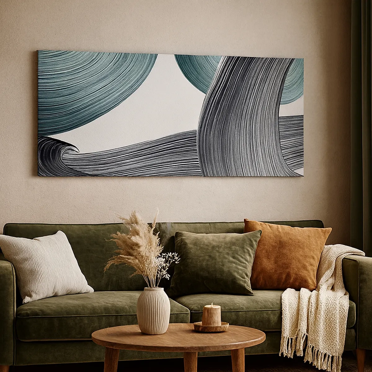 Quadro em tela - Trilhas esmeralda e preta - 30x30 cm