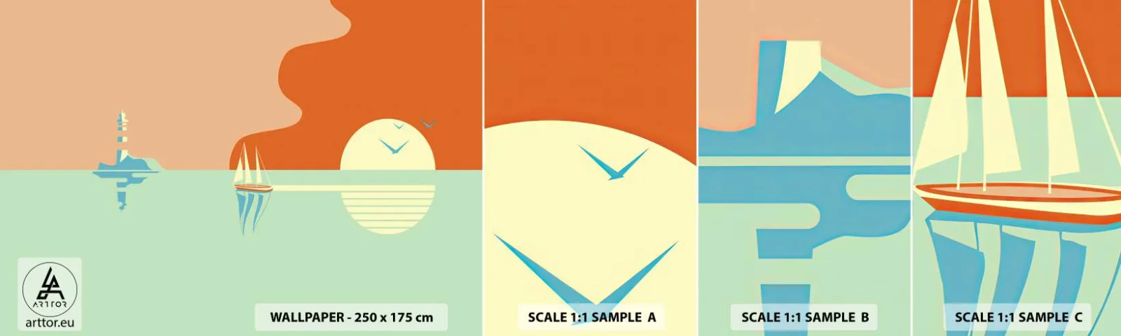 Amostra de Papel de Parede Standard Eco - Uma paisagem marítima perfeita - Abstração, Veleiro, Lanterna - 100x30 cm