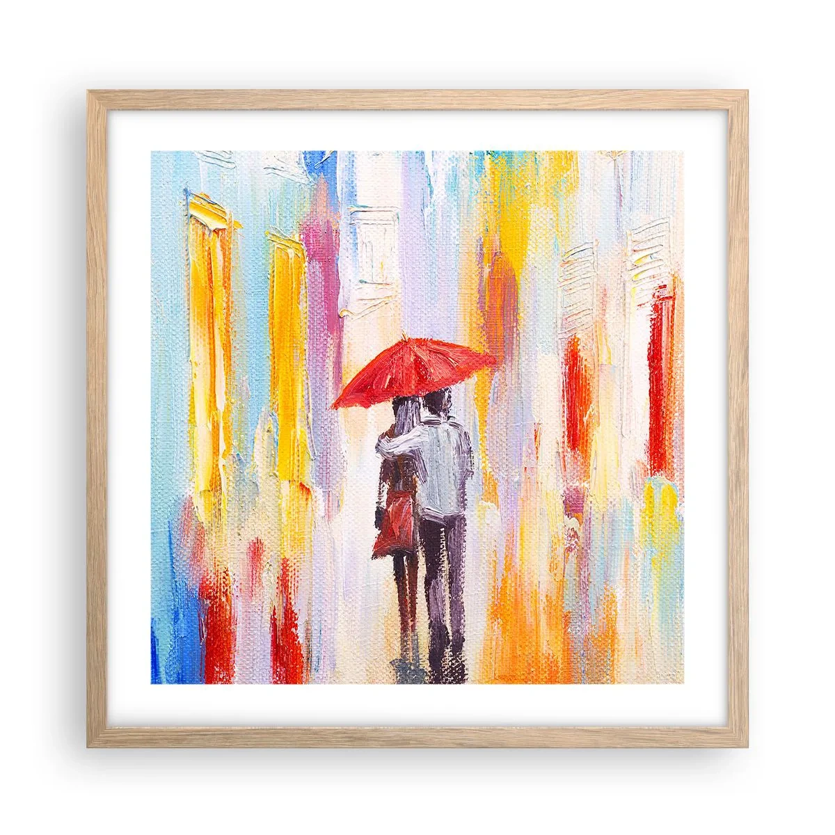 Pôster com moldura de carvalho claro - Que continue a chover - 50x50 cm