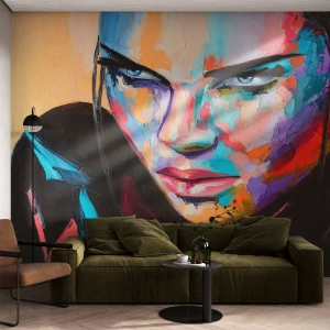 Papel de Parede Standard Eco - Retrato de uma mulher em cores expressivas, estilo pictórico - 100x70cm - Coração selvagem - Decoração de parede moderna para a sala de estar e quarto ARTTOR