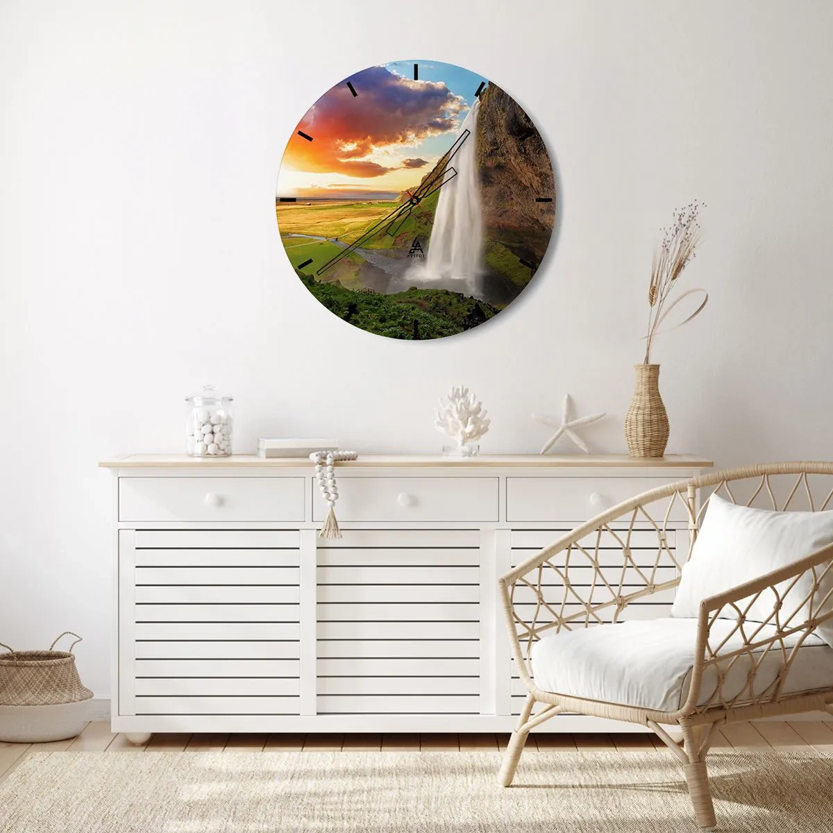 Relógio de parede - Relógio em vidro - A plenitude do Verão islandês - 40x40 cm