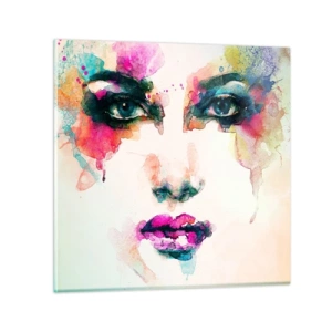 Quadro em vidro - Retrato pintado com o arco-íris - 40x40 cm
