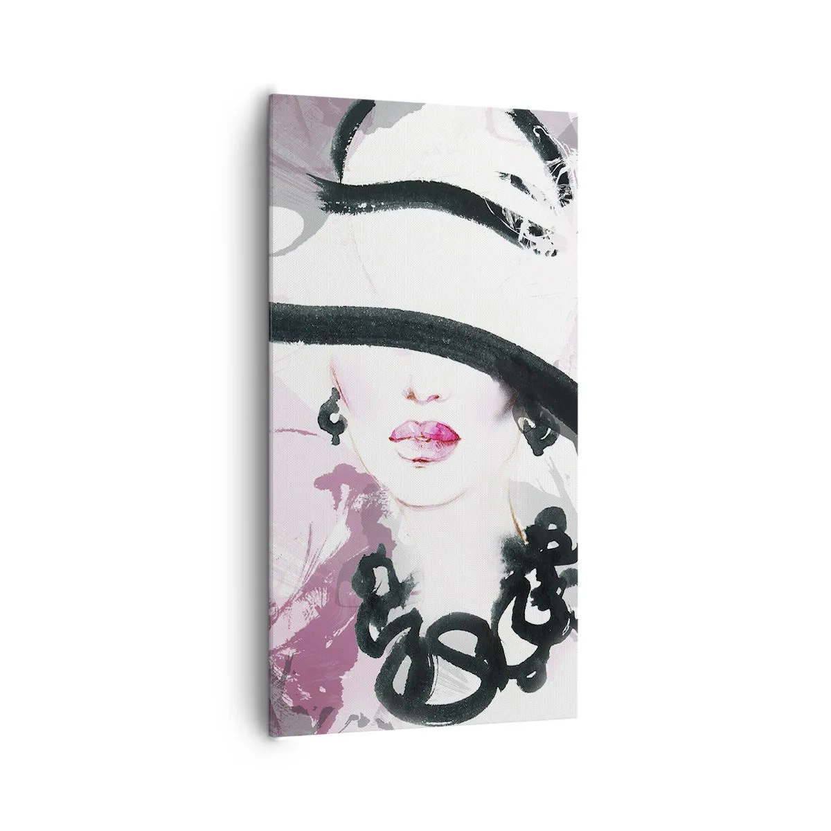 Quadro em tela - Retrato de uma dama a preto e rosa - 65x120 cm