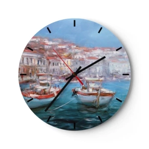 Relógio de parede - Relógio em vidro - Um porto pitoresco com barcos de estilo impressionista - 30x30cm - Baía italiana - Decoração de parede moderna para a sala de estar, cozinha e quarto ARTTOR