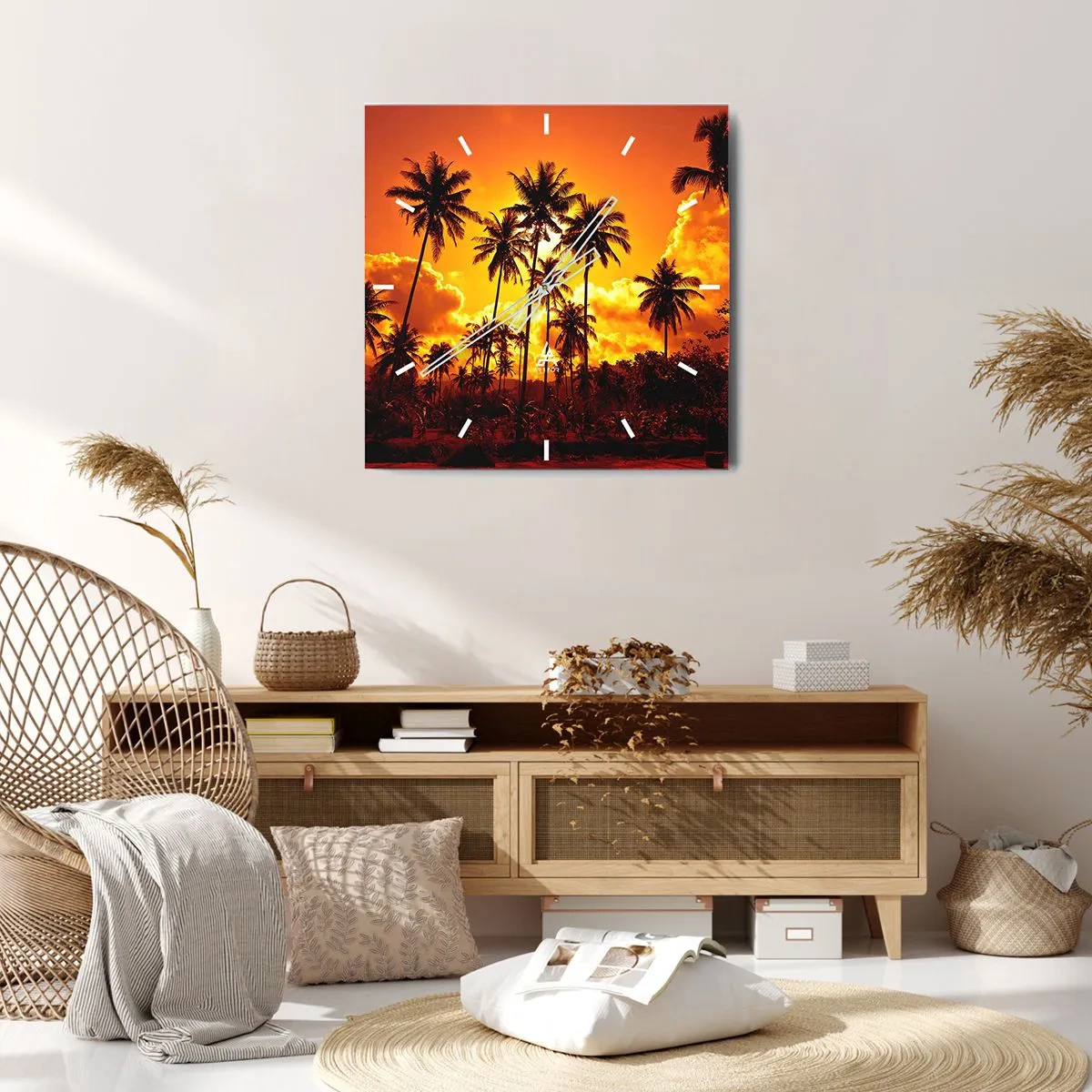 Relógio de parede - Relógio em vidro - Montanhas em chamas, florestas em chamas - 40x40 cm