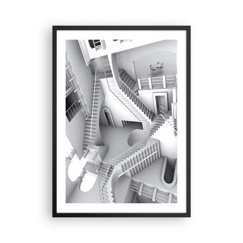 Pôster com moldura preta - Escadas ilusórias em um espaço surreal - 50x70cm - Paradoxos do espaço - Decoração de parede moderna para a sala de estar e quarto ARTTOR