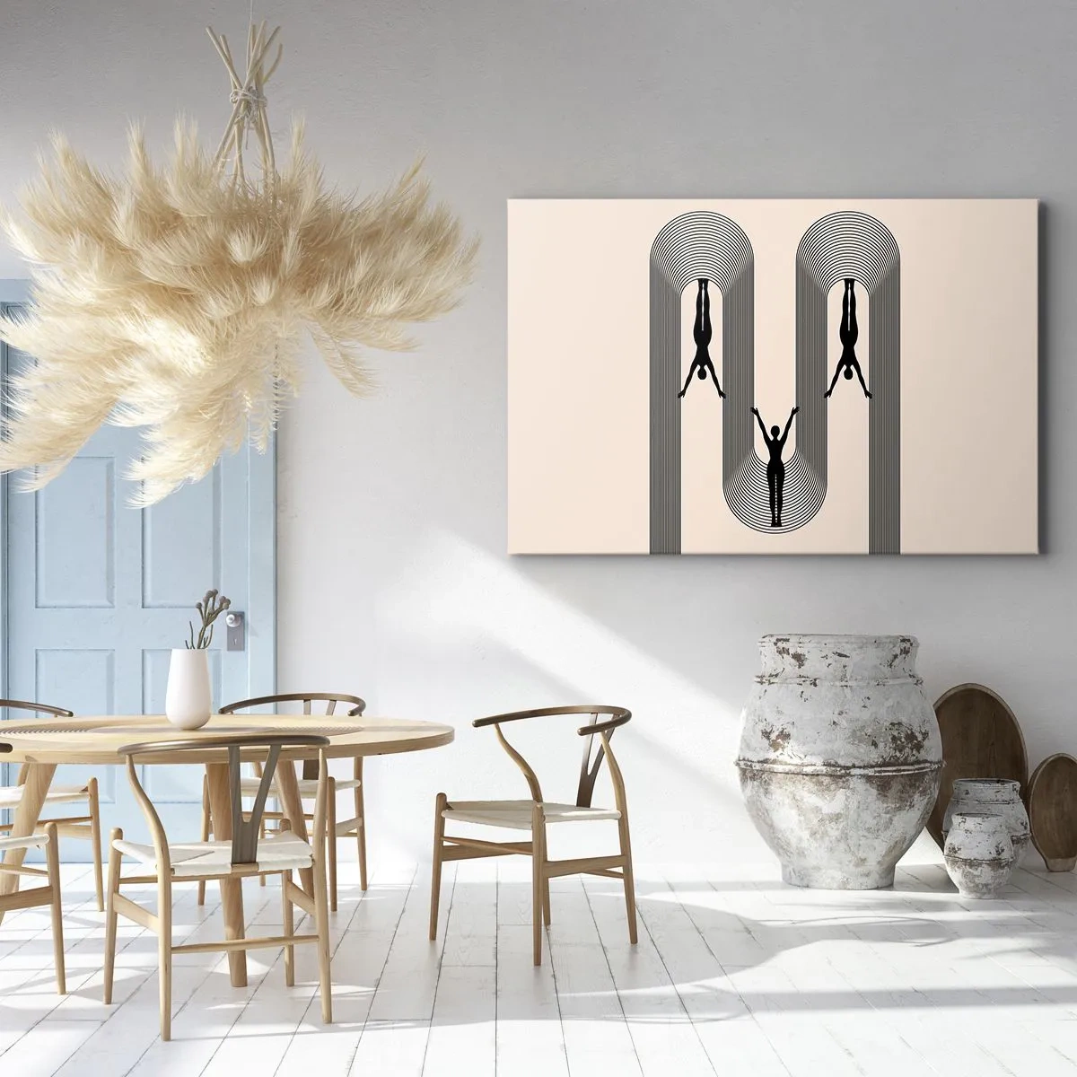 Quadro em tela - Silhuetas geométricas em fundo bege - 70x50cm - De cabeça para baixo - Decoração de parede moderna para a sala de estar e quarto ARTTOR
